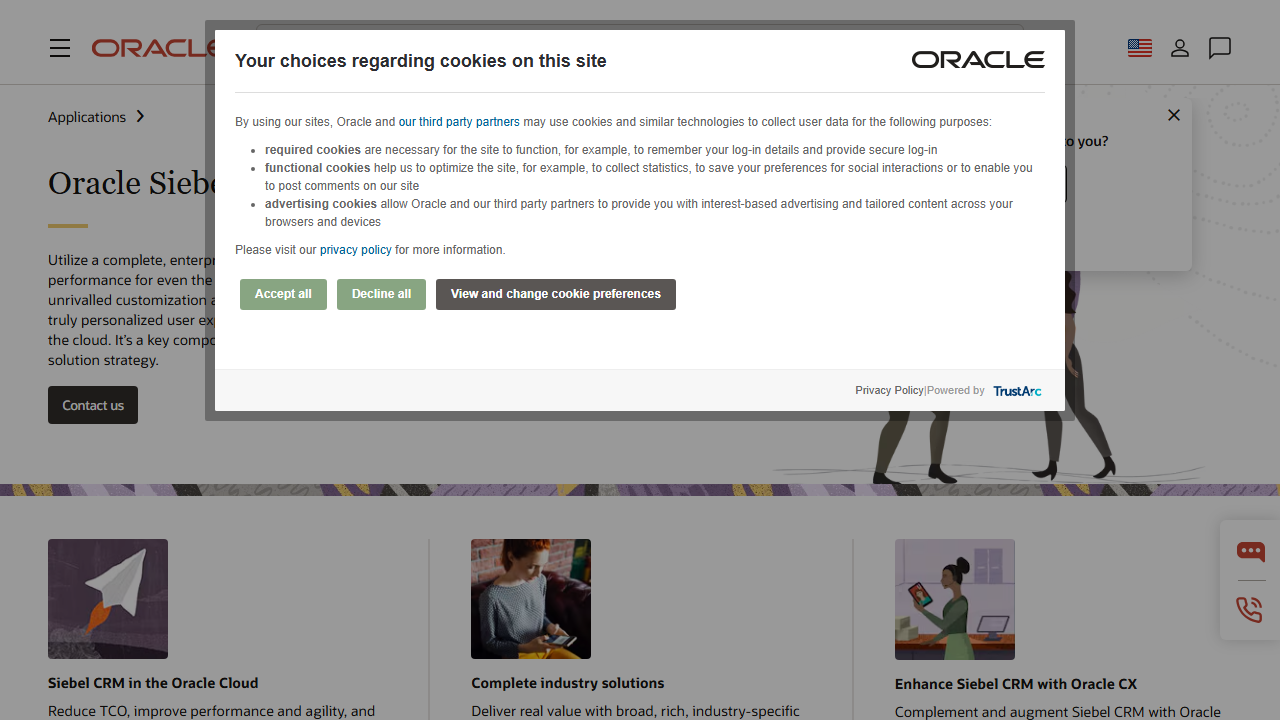 Screenshot of the homepage of Siebel CRM