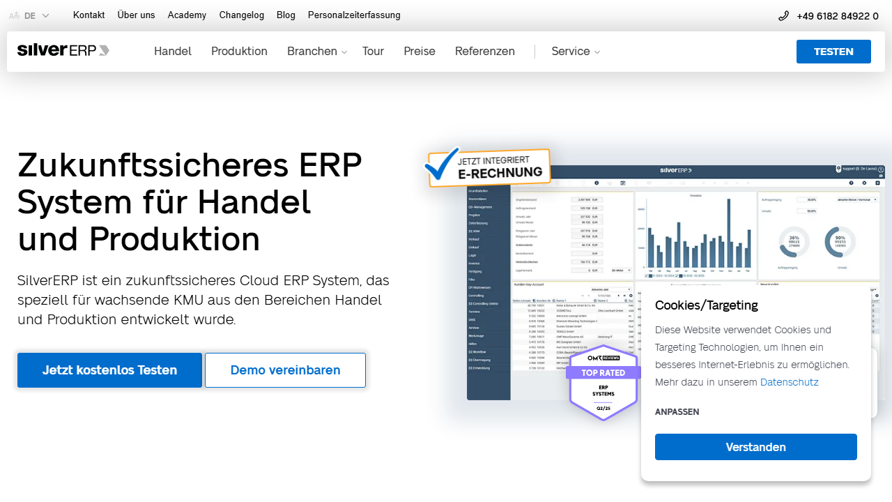 Screenshot of the homepage of SilverERP