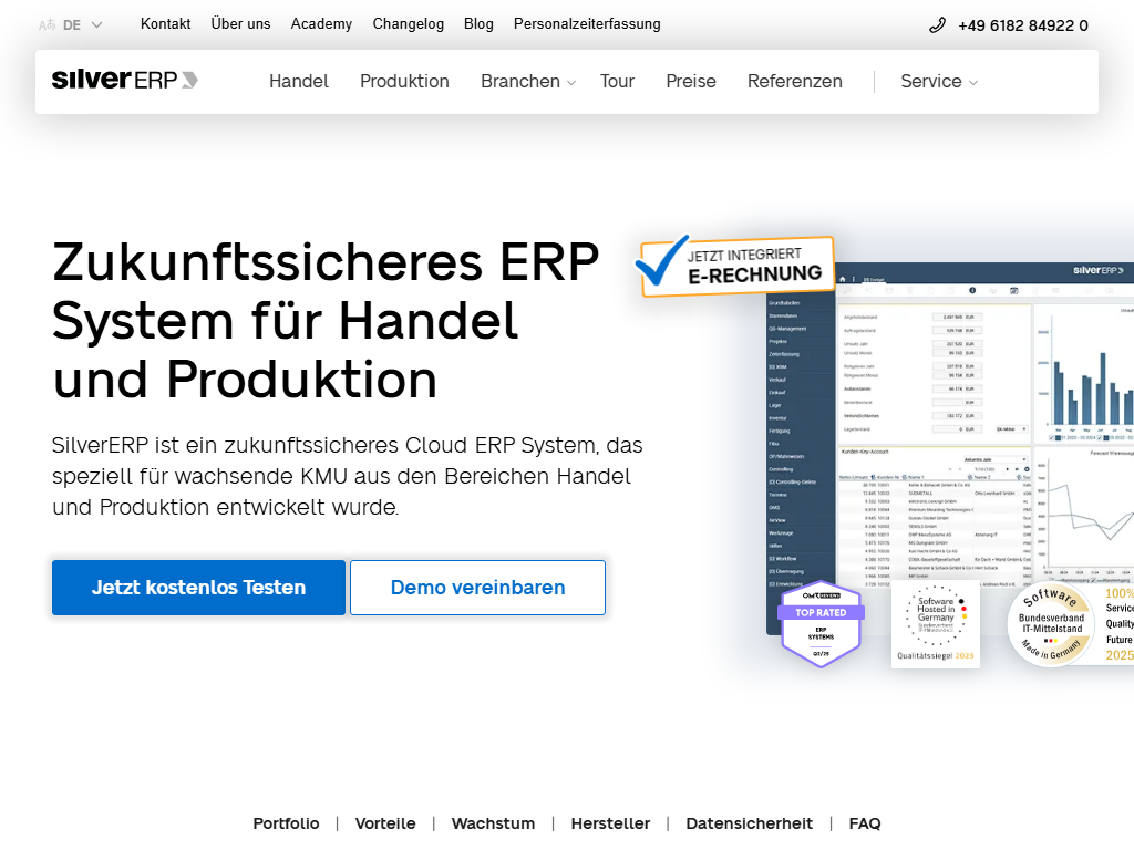 Screenshot of the homepage of SilverERP