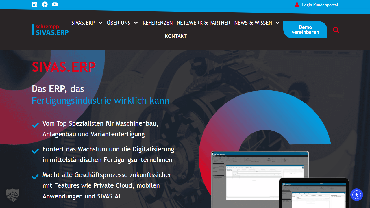 Screenshot of the homepage of SIVAS.ERP