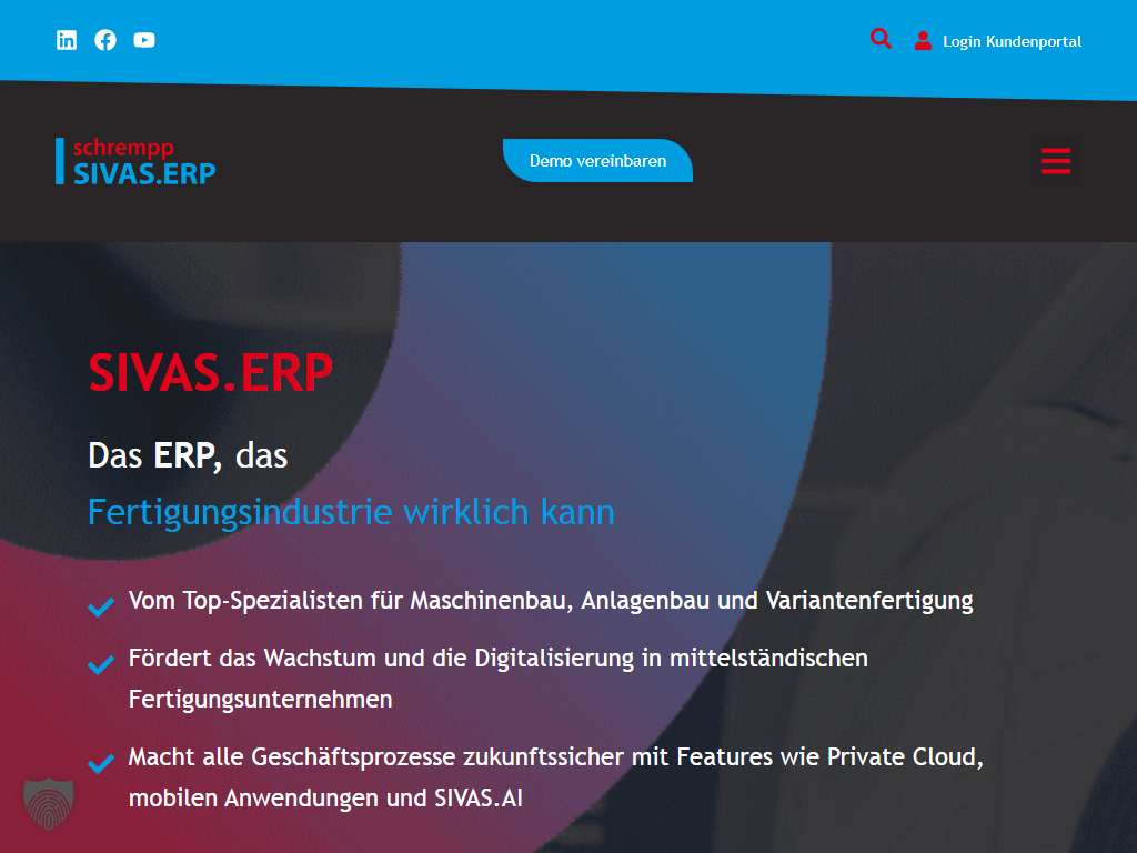 Screenshot der Homepage von SIVAS.ERP