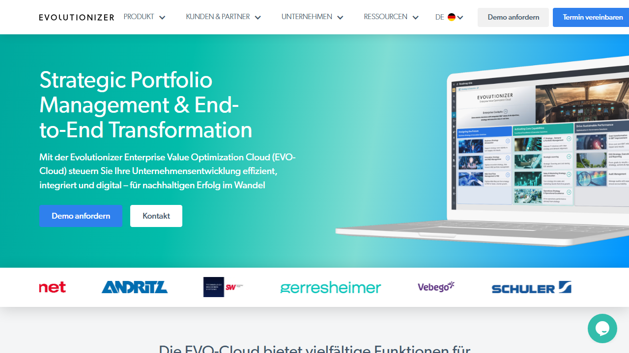 Screenshot of the homepage of SOLYP / Evolutionizer EVO-Cloud