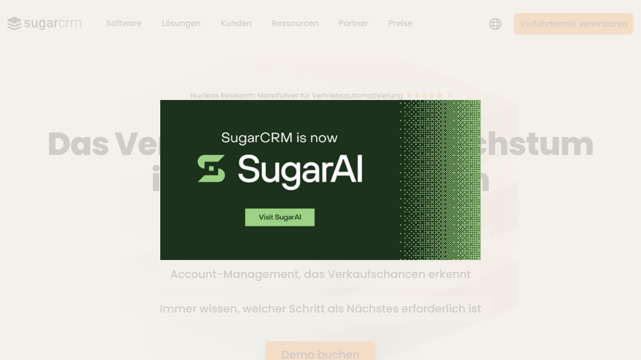 Screenshot of the homepage of SugarCRM