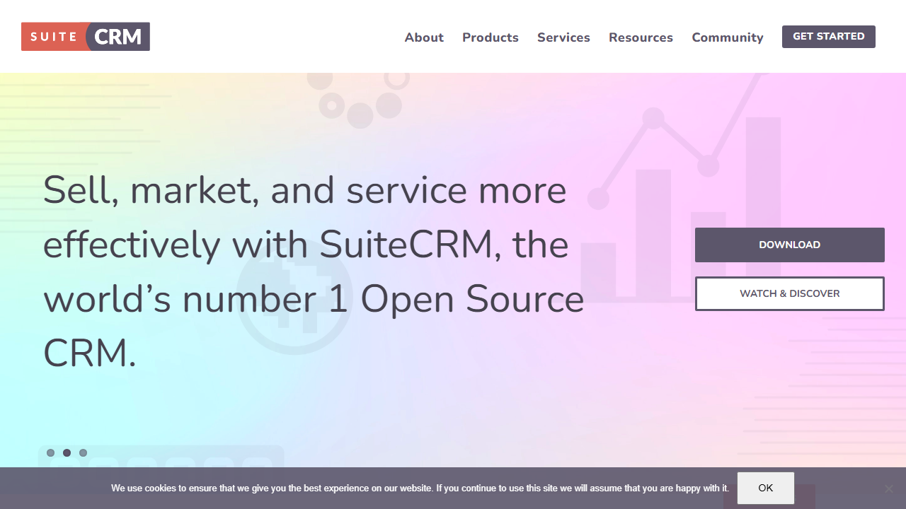 Screenshot of the homepage of SuiteCRM
