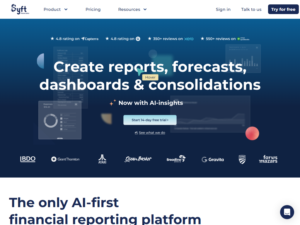 Screenshot der Homepage von Syft Analytics