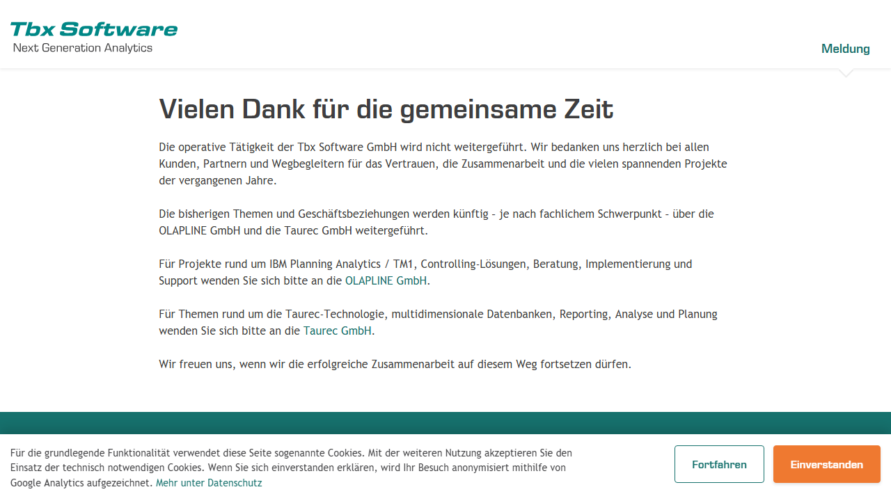 Screenshot of the homepage of Tbx Business Suite