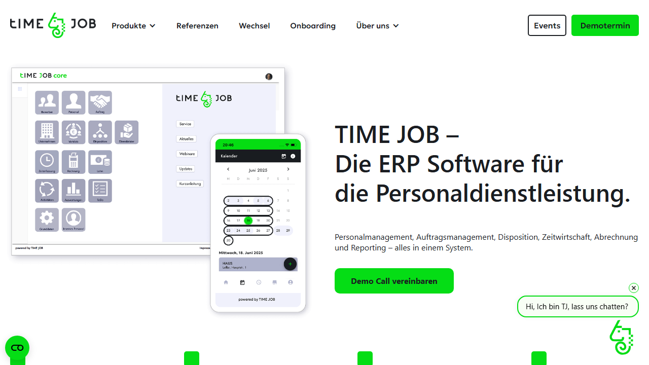 Screenshot of the homepage of TIME JOB