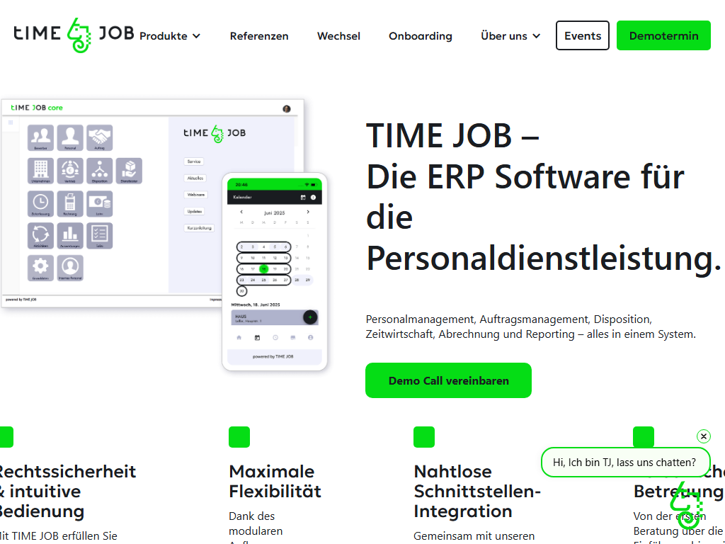 Screenshot of the homepage of TIME JOB