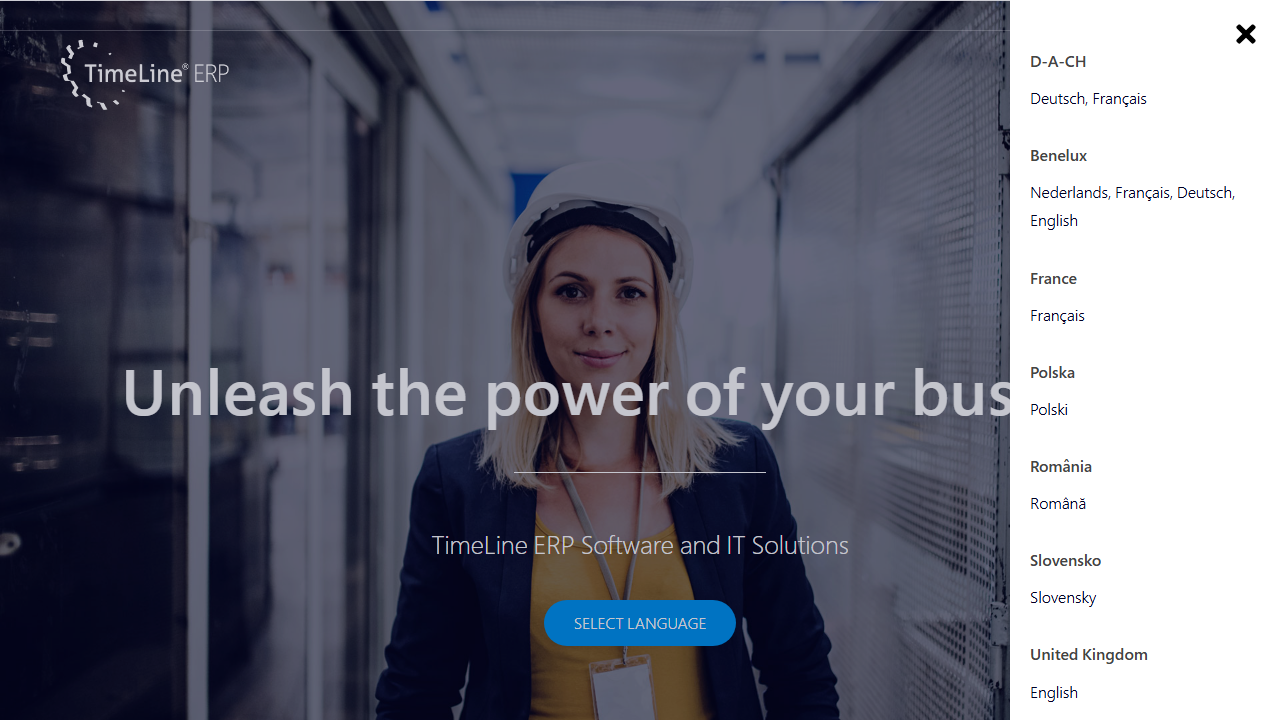 Screenshot of the homepage of TimeLine Enterprise