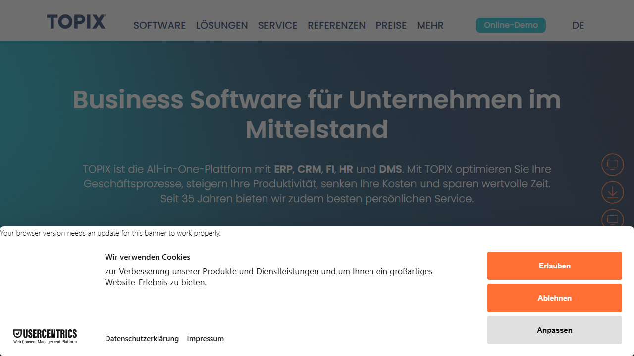 Screenshot of the homepage of TOPIX