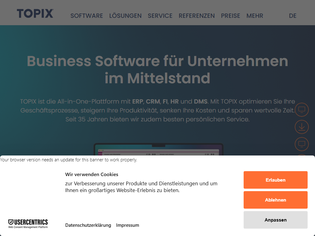 Screenshot of the homepage of TOPIX