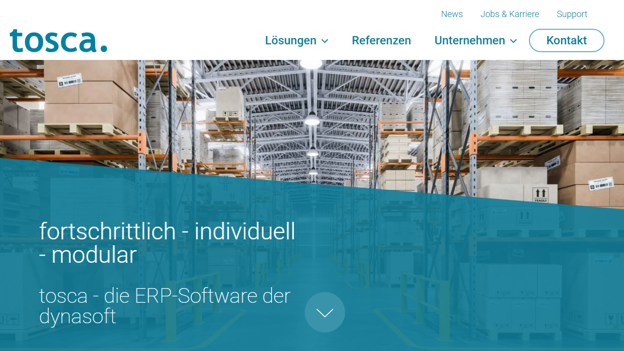 Screenshot of the homepage of tosca