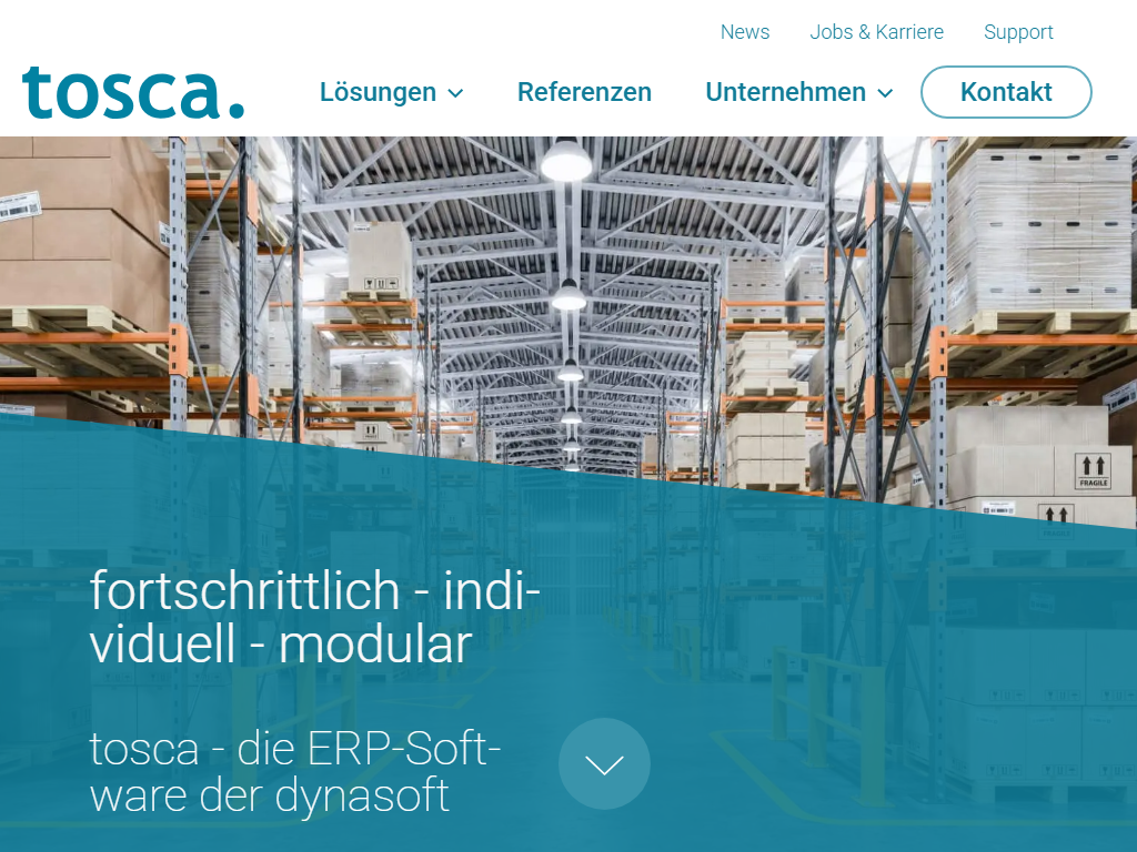 Screenshot of the homepage of tosca