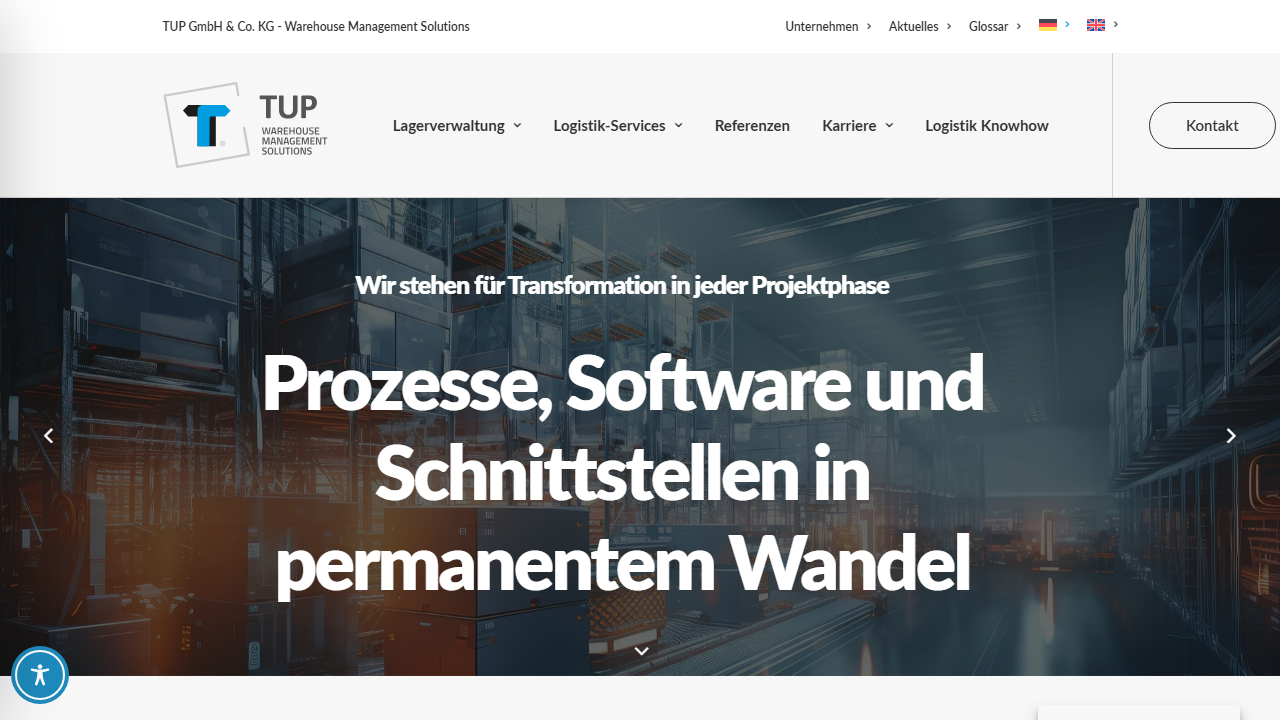 Screenshot of the homepage of TUP.WMS