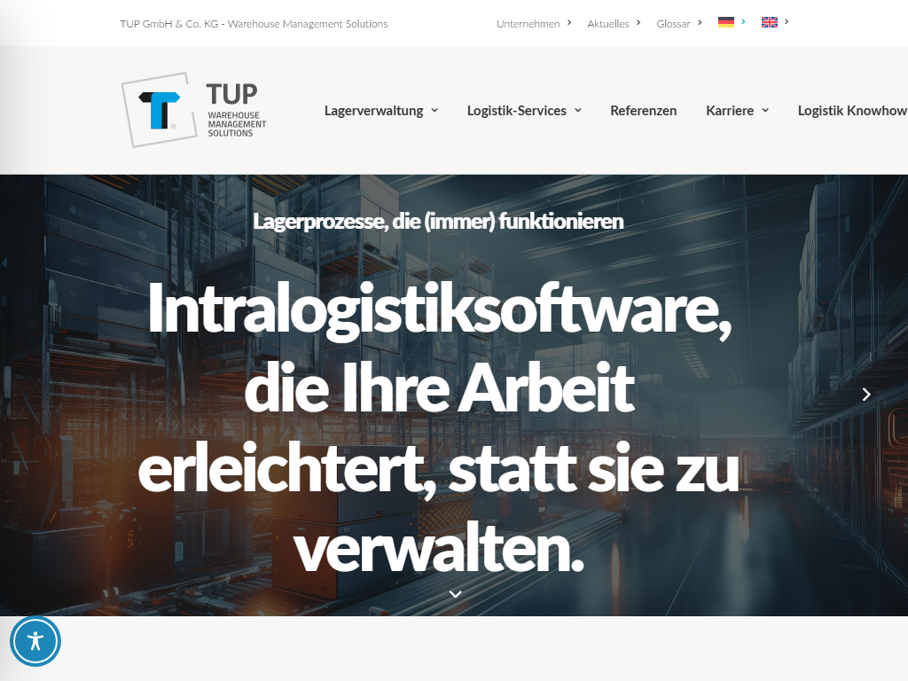 Screenshot of the homepage of TUP.WMS