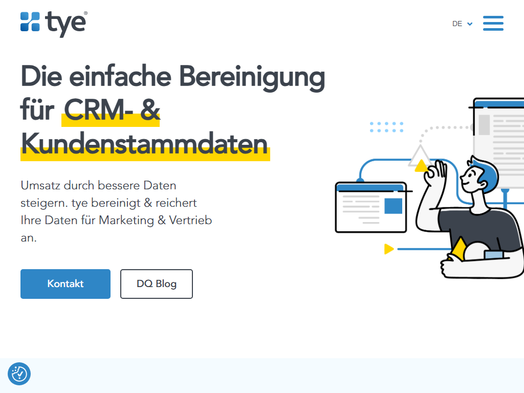 Screenshot of the homepage of tye