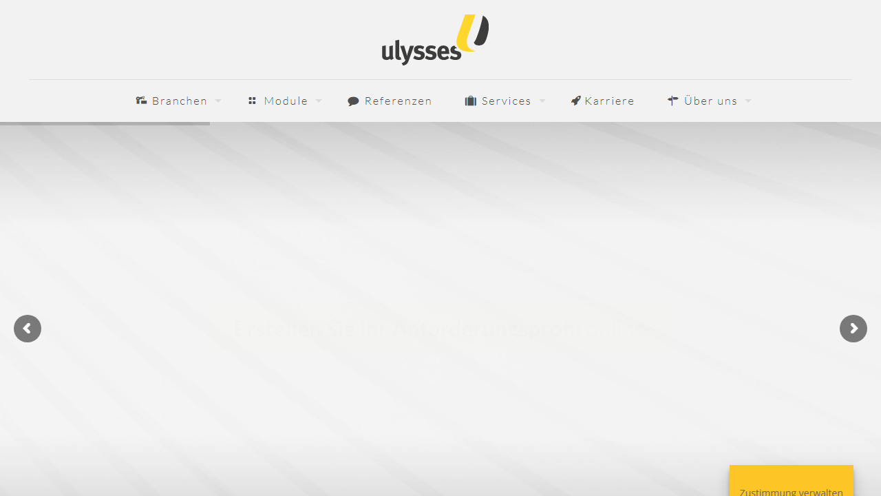 Screenshot of the homepage of Ulysses ERP