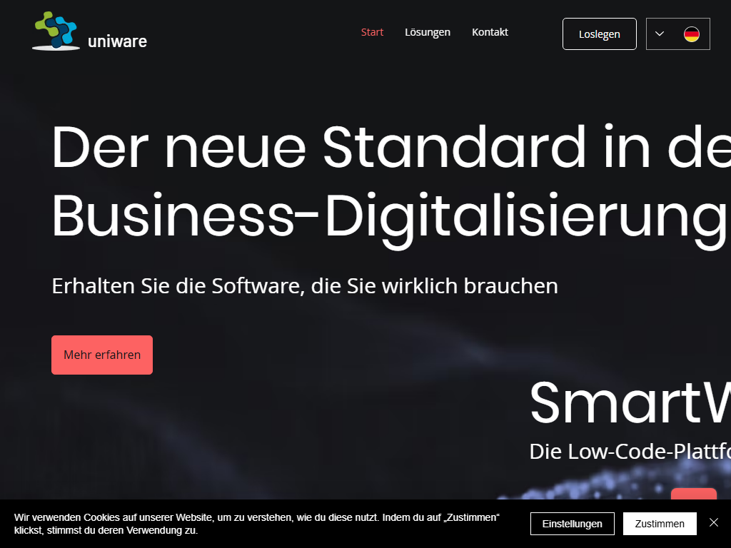 Screenshot der Homepage von UniWare
