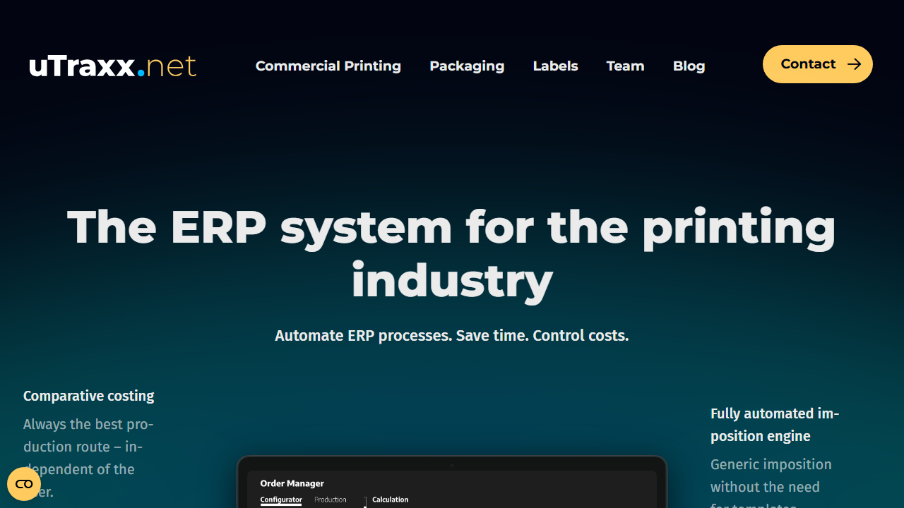 Screenshot of the homepage of uTraxx.ERP