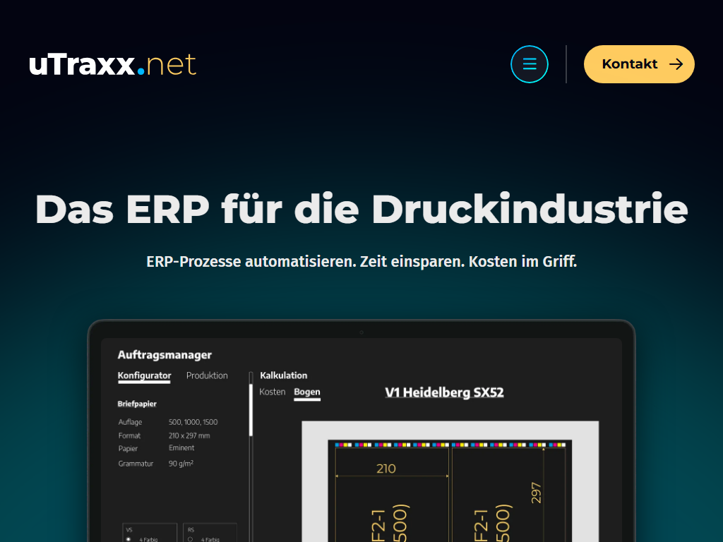 Screenshot of the homepage of uTraxx.ERP