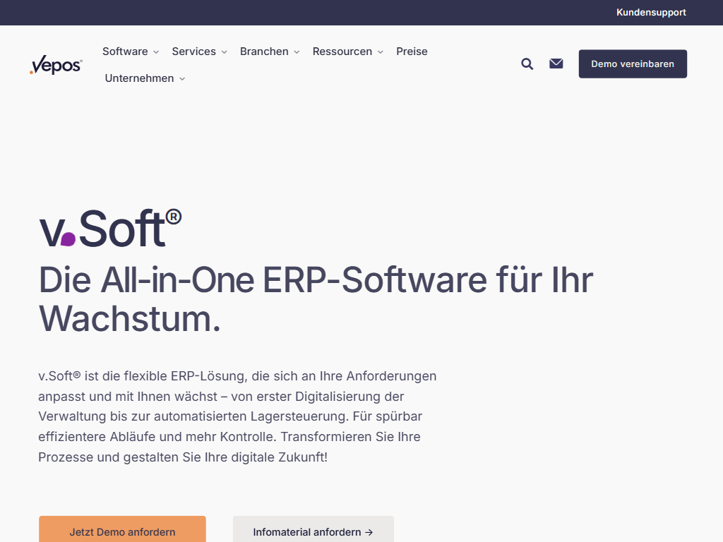 Screenshot der Homepage von v.Soft