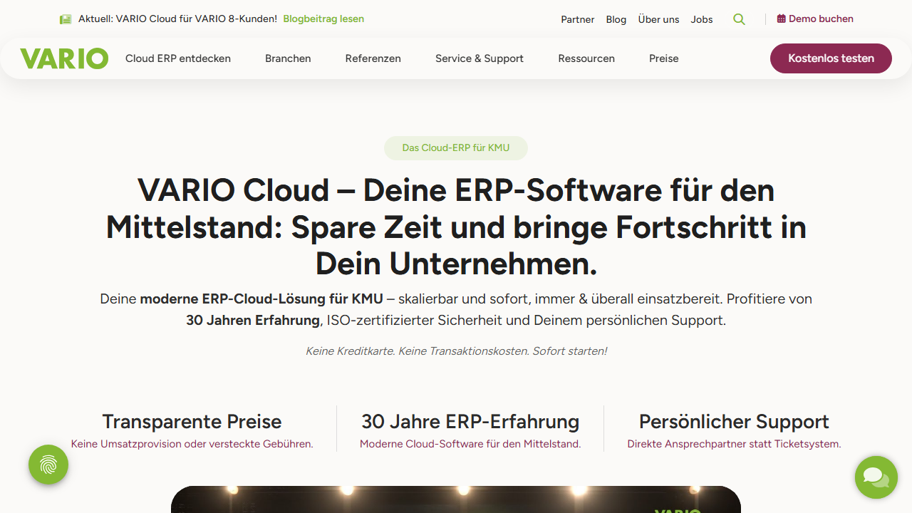 Screenshot of the homepage of VARIO 8
