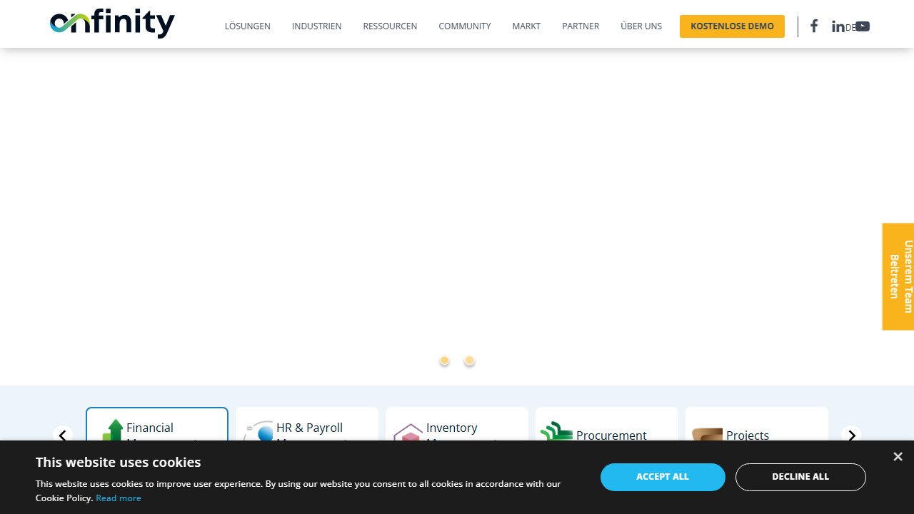 Screenshot of the homepage of VIENNA Advantage Enterprise Cloud (Onfinity Nova/Galaxy)