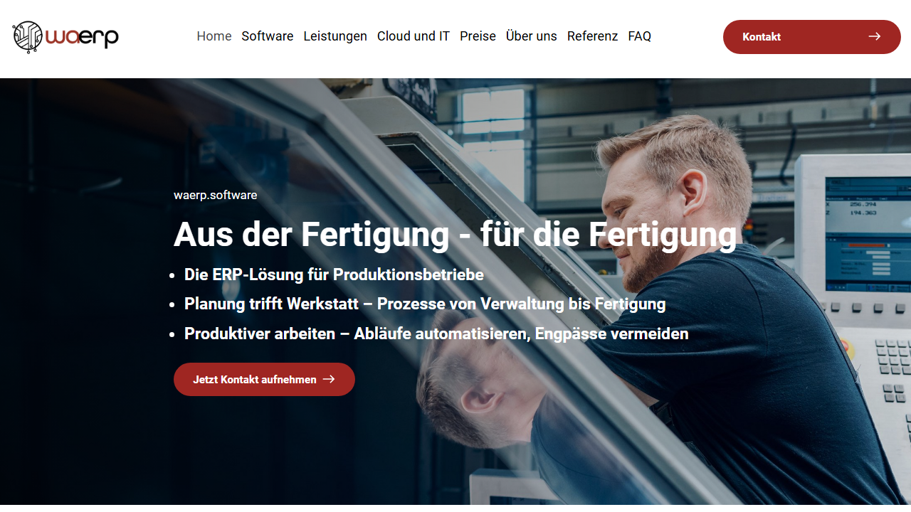 Screenshot of the homepage of waerp.software