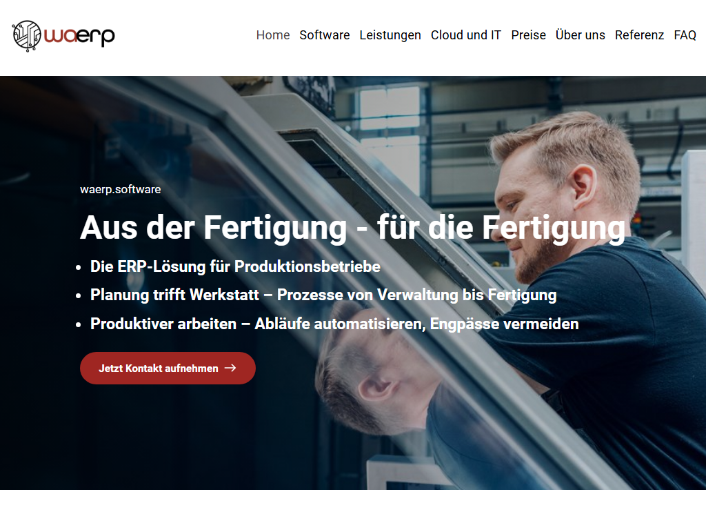 Screenshot of the homepage of waerp.software