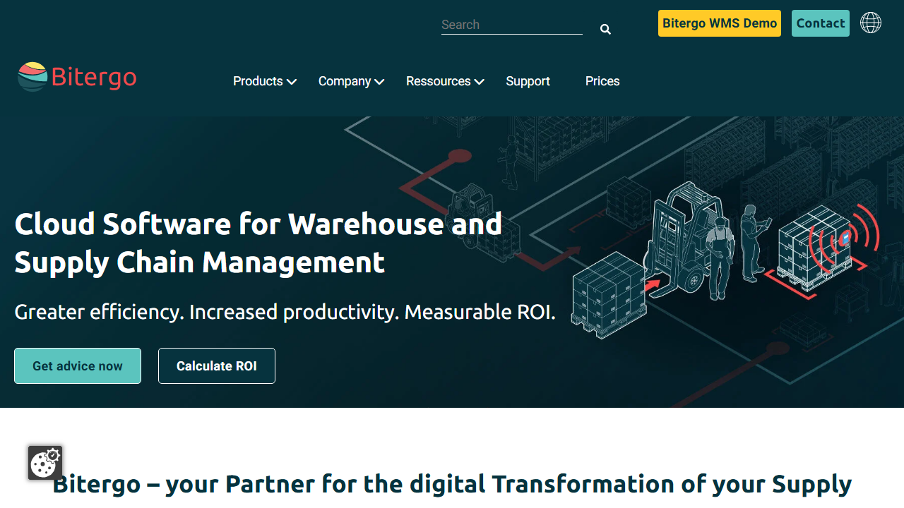 Screenshot of the homepage of Bitergo WMS Warehouse Star
