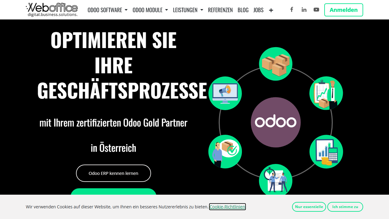 Screenshot of the homepage of Weboffice