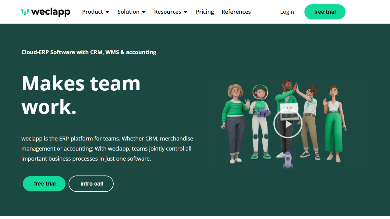 Screenshot of the homepage of weclapp