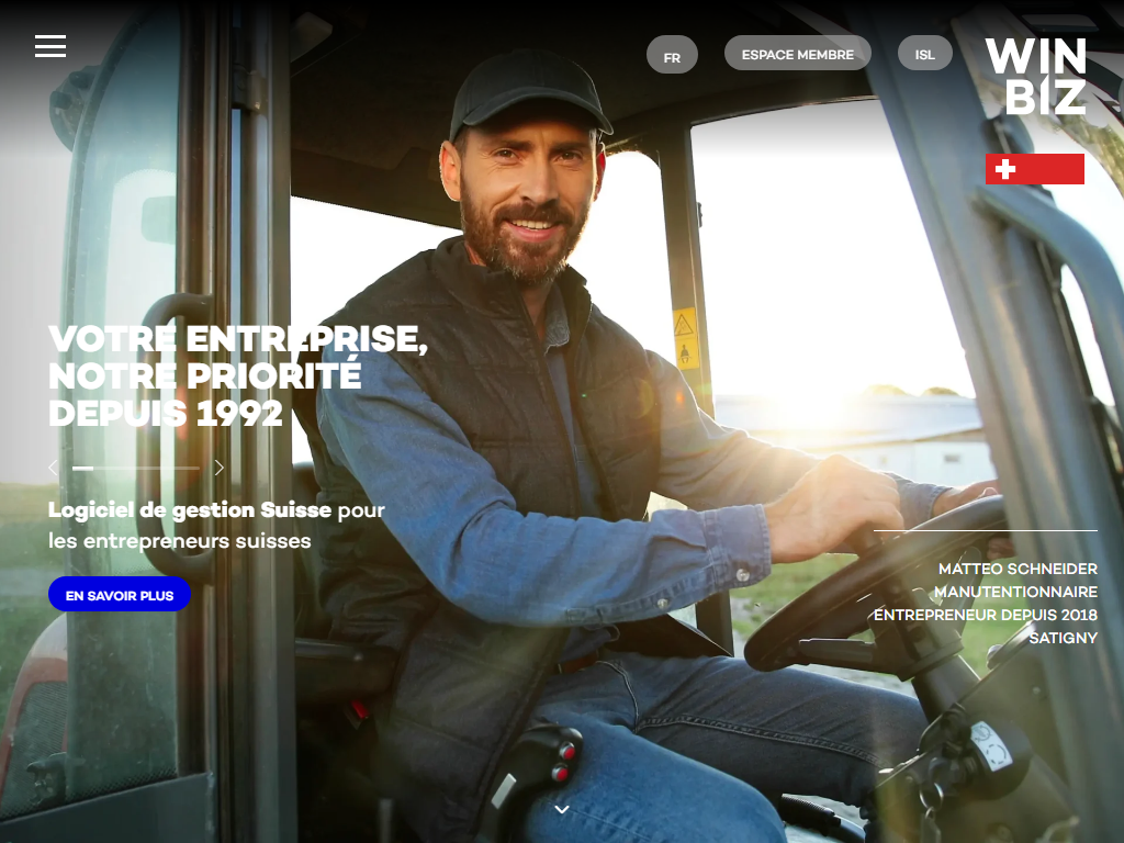 Screenshot der Homepage von Winbiz Cloud