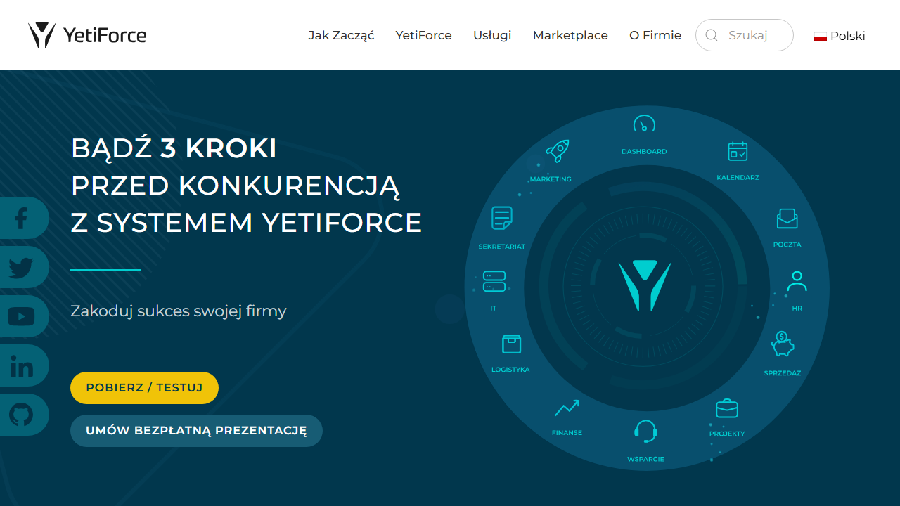 Screenshot of the homepage of YetiForce