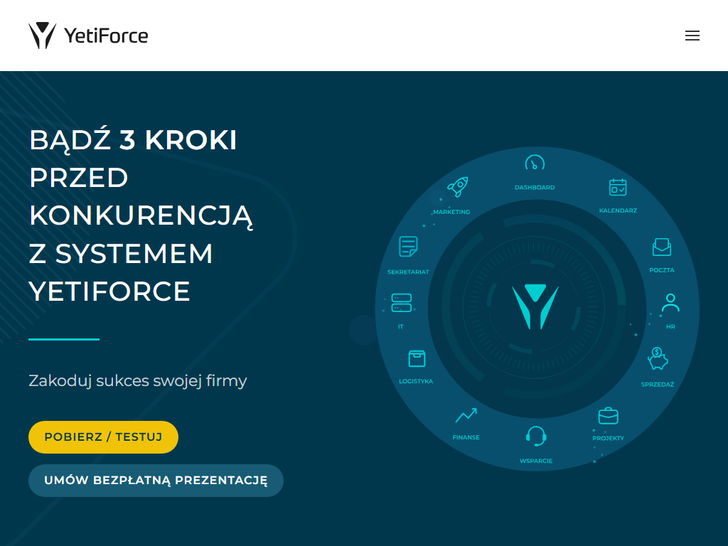 Screenshot of the homepage of YetiForce