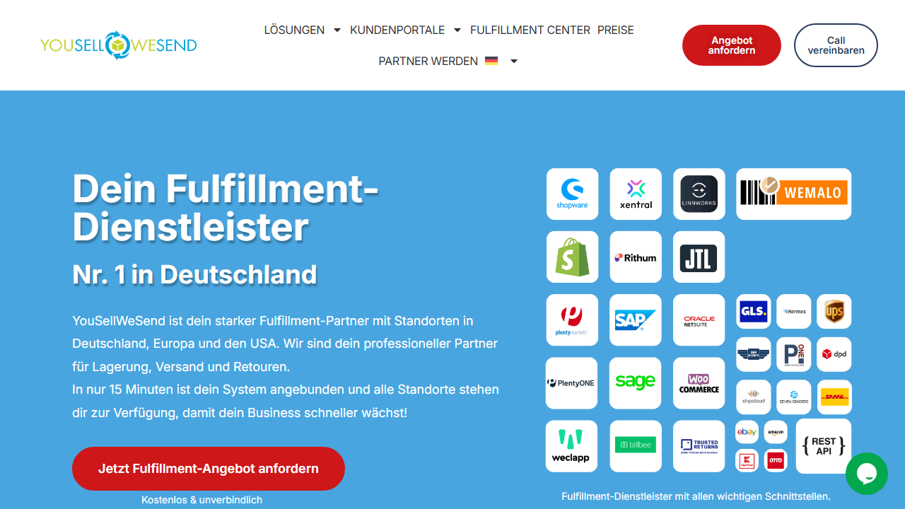 Screenshot of the homepage of YouSellWeSend
