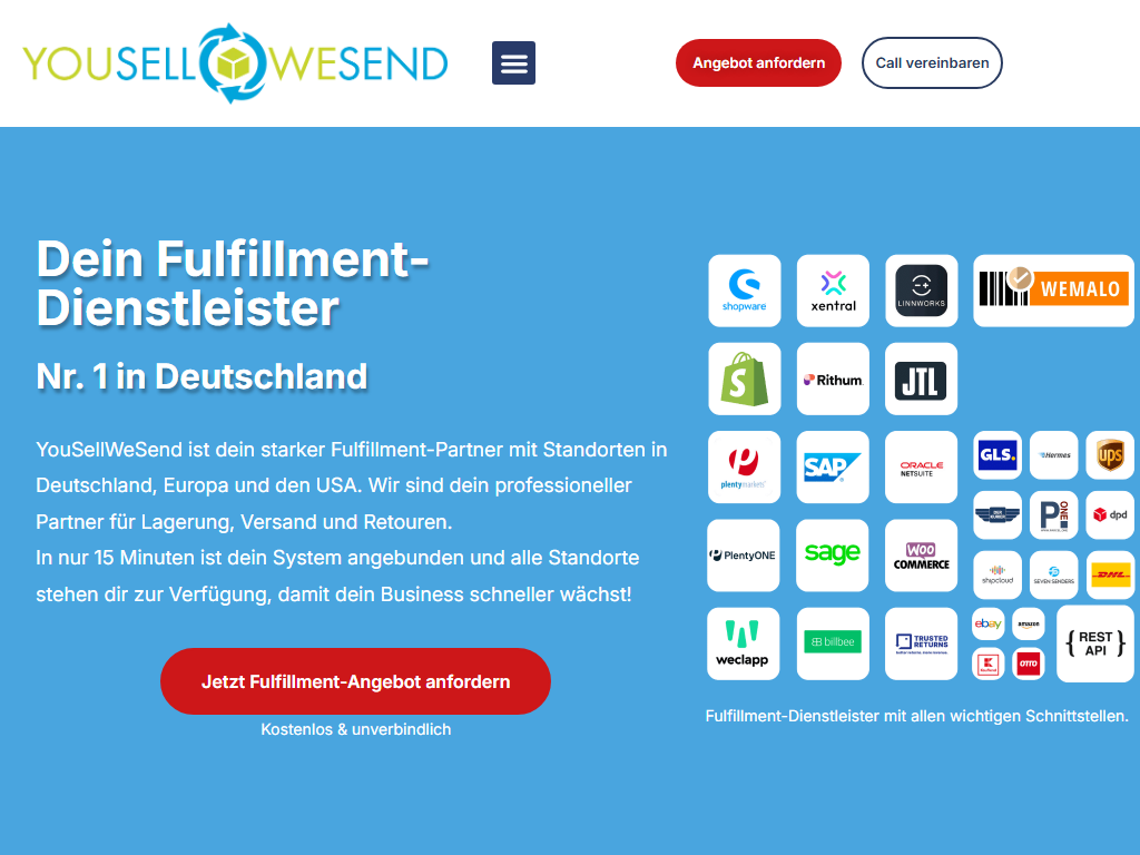 Screenshot of the homepage of YouSellWeSend