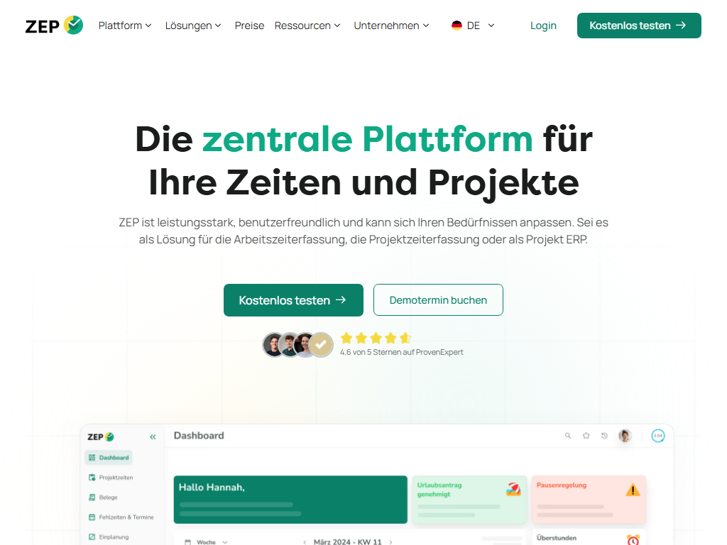 Screenshot der Homepage von ZEP