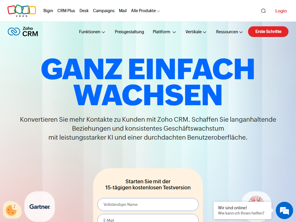 Screenshot of the homepage of Zoho CRM